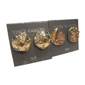 Vince Camuto Genuine Semi Precious Cute Gold Tone Clip Earrings NEW $58 MSRP